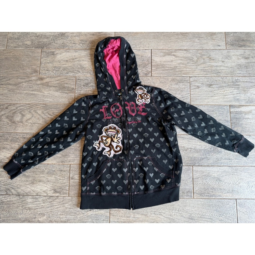 Bobby Jack Zip Up Hoodie Girls 1X Heart Monkey Nerdlicious ReAd Nerd Jacket Y2K